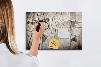 Tableau magnétique effaçable Carte du monde avec photos et accessoires