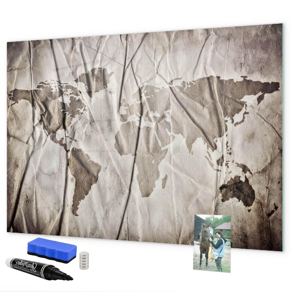 Tableau magnétique effaçable Carte du monde avec photos et accessoires