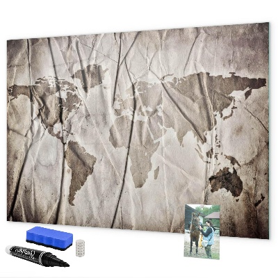 Tableau magnétique effaçable Carte du monde avec photos et accessoires
