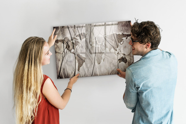 Tableau magnétique effaçable Carte du monde avec photos et accessoires