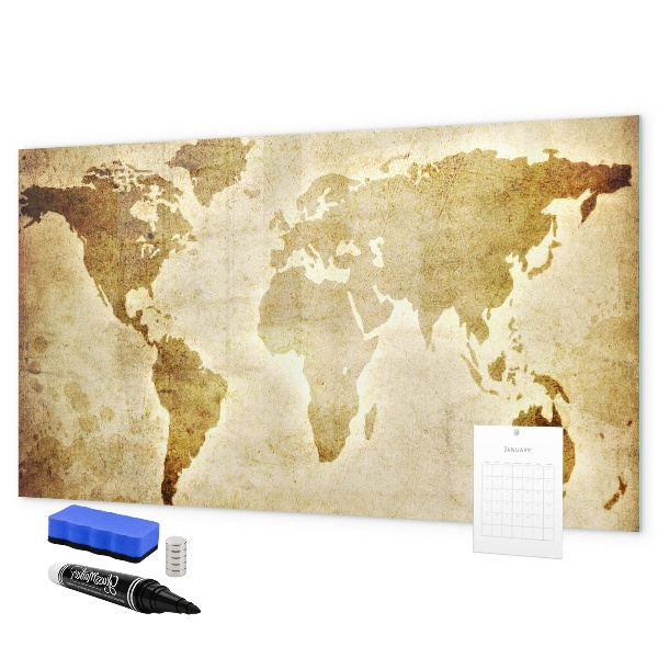 Tableau magnétique effaçable Une carte du monde avec des souvenirs personnels