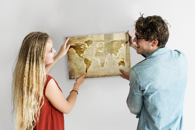 Tableau magnétique effaçable Une carte du monde avec des souvenirs personnels