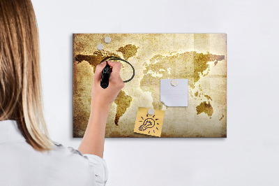 Tableau magnétique effaçable Une carte du monde avec des souvenirs personnels