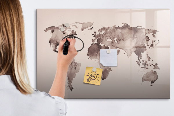 Tableau magnétique effaçable Une carte du monde avec des souvenirs personnels