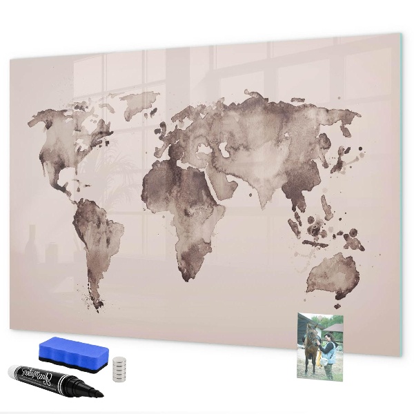 Tableau magnétique effaçable Une carte du monde avec des souvenirs personnels