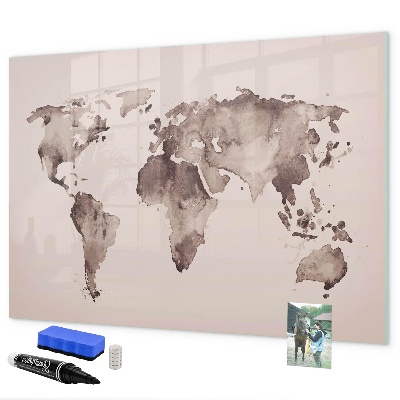 Tableau magnétique effaçable Une carte du monde avec des souvenirs personnels