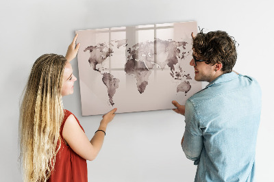 Tableau magnétique effaçable Une carte du monde avec des souvenirs personnels