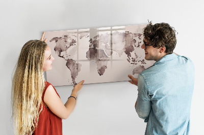 Tableau magnétique effaçable Une carte du monde avec des souvenirs personnels