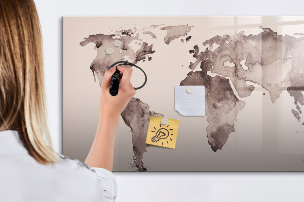 Tableau magnétique effaçable Une carte du monde avec des souvenirs personnels