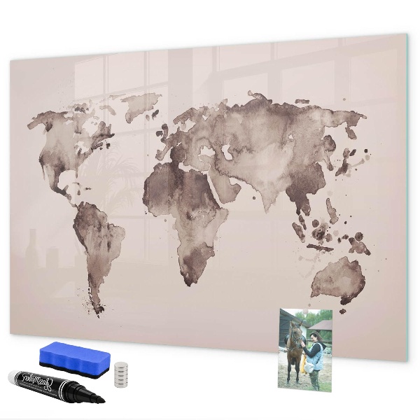 Tableau magnétique effaçable Une carte du monde avec des souvenirs personnels