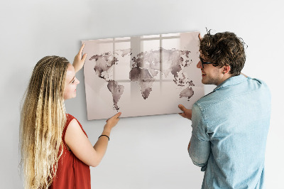 Tableau magnétique effaçable Une carte du monde avec des souvenirs personnels