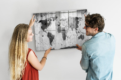 Tableau effaçable magnétique Une carte du monde avec des souvenirs personnels