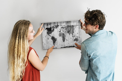 Tableau effaçable magnétique Une carte du monde avec des souvenirs personnels