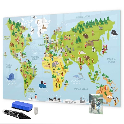 Tableau effaçable magnétique Carte du monde interactive avec photos