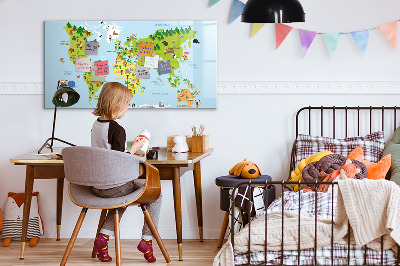 Tableau effaçable magnétique Carte du monde interactive avec photos
