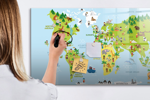 Tableau effaçable magnétique Carte du monde interactive avec photos