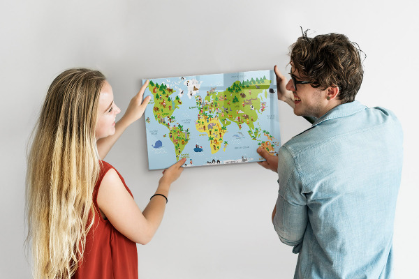 Tableau effaçable magnétique Carte du monde interactive avec photos