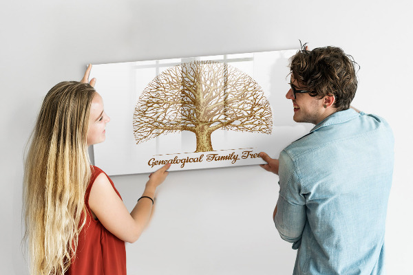 Tableau magnétique effaçable Arbre généalogique avec espace pour photos