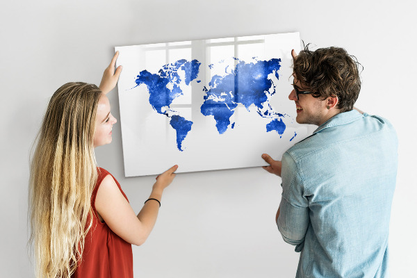 Tableau magnétique effaçable Carte du monde avec emplacements de photos
