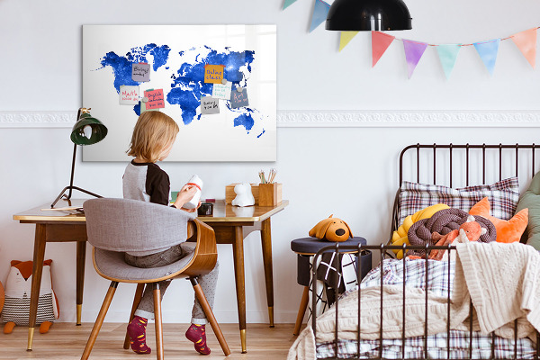 Tableau magnétique effaçable Carte du monde avec emplacements de photos