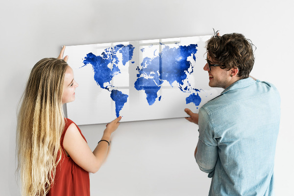Tableau magnétique effaçable Carte du monde avec emplacements de photos