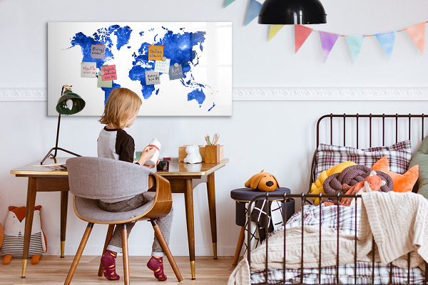 Tableau magnétique effaçable Carte du monde avec emplacements de photos