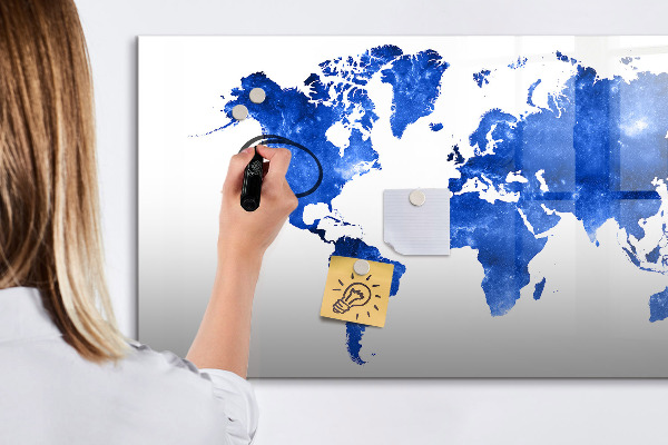 Tableau magnétique effaçable Carte du monde avec emplacements de photos