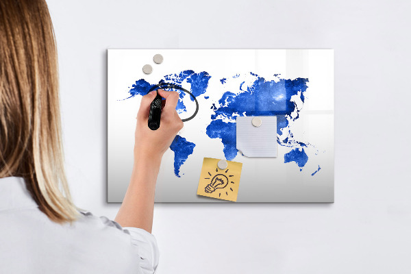 Tableau magnétique effaçable Carte du monde avec emplacements de photos