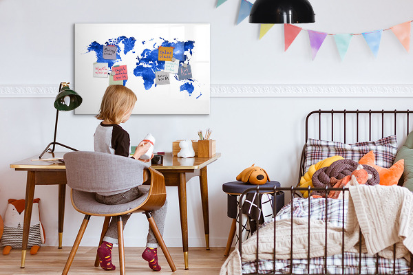 Tableau magnétique effaçable Carte du monde avec emplacements de photos