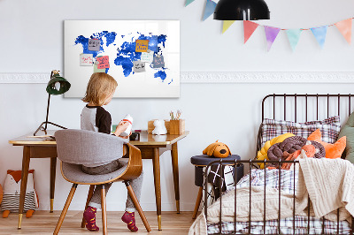Tableau magnétique effaçable Carte du monde avec emplacements de photos