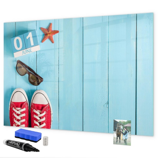 Tableau magnétique effaçable Souvenirs d'été sur fond bleu