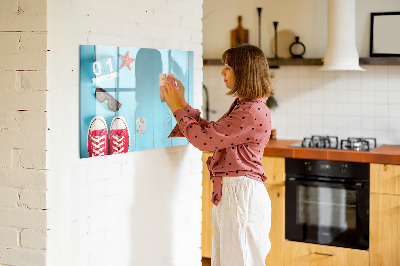 Tableau magnétique effaçable Souvenirs d'été sur fond bleu