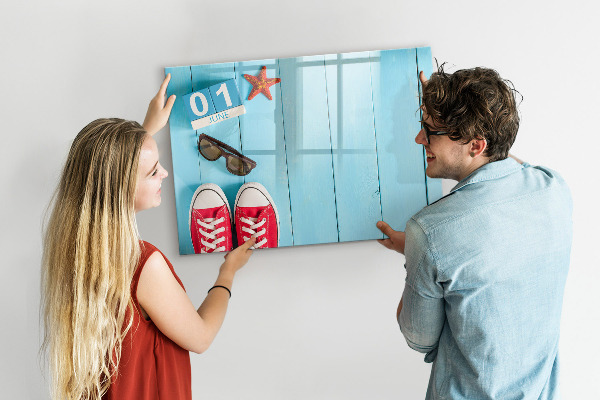 Tableau magnétique effaçable Souvenirs d'été sur fond bleu