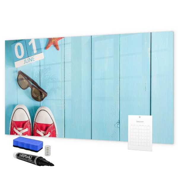 Tableau magnétique effaçable Souvenirs d'été sur fond bleu
