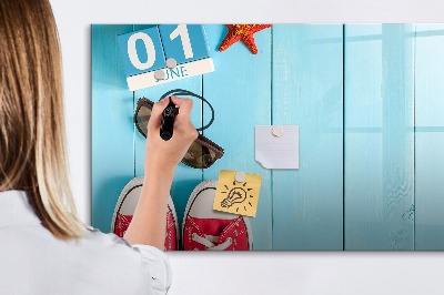 Tableau magnétique effaçable Souvenirs d'été sur fond bleu