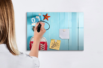 Tableau magnétique effaçable Souvenirs d'été sur fond bleu