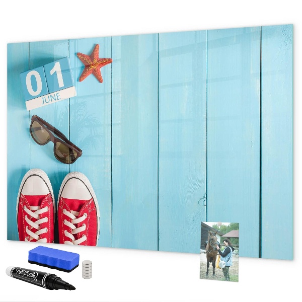 Tableau magnétique effaçable Souvenirs d'été sur fond bleu