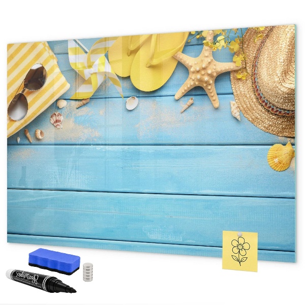Tableau effaçable magnétique Souvenirs d'été sur fond bleu