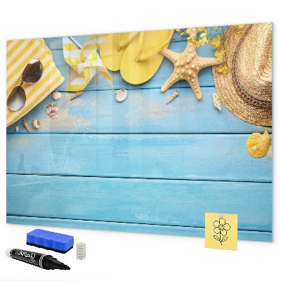Tableau effaçable magnétique Souvenirs d'été sur fond bleu