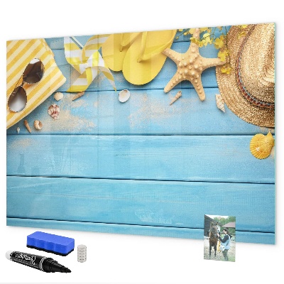 Tableau effaçable magnétique Souvenirs d'été sur fond bleu