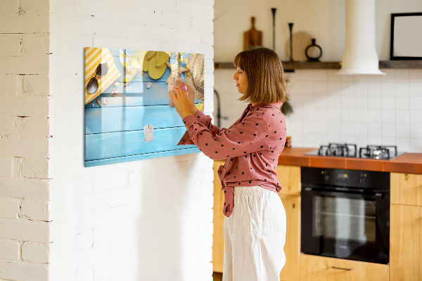 Tableau effaçable magnétique Souvenirs d'été sur fond bleu