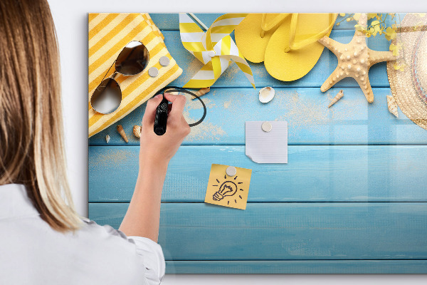 Tableau effaçable magnétique Souvenirs d'été sur fond bleu