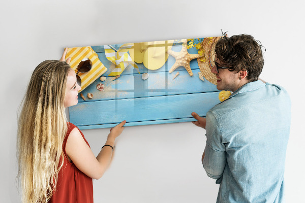 Tableau effaçable magnétique Souvenirs d'été sur fond bleu