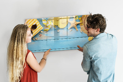 Tableau effaçable magnétique Souvenirs d'été sur fond bleu