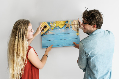 Tableau effaçable magnétique Souvenirs d'été sur fond bleu