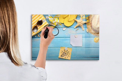 Tableau effaçable magnétique Souvenirs d'été sur fond bleu