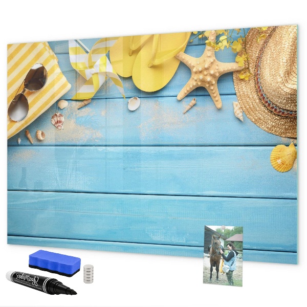 Tableau effaçable magnétique Souvenirs d'été sur fond bleu