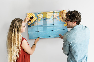 Tableau effaçable magnétique Souvenirs d'été sur fond bleu