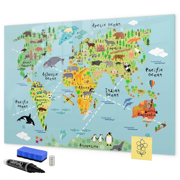 Tableau magnétique effaçable Carte du monde avec emplacements de photos