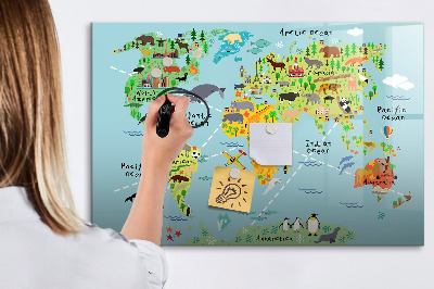 Tableau magnétique effaçable Carte du monde avec emplacements de photos